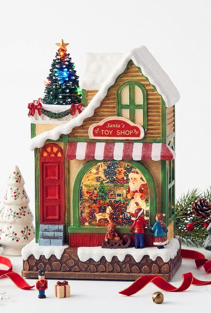 Lighted Musical Santa Toyshop With Motion Water Lantern With Swirling ...