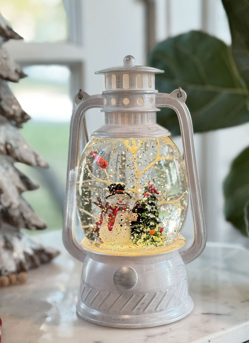 Musical Snowman Lighted Hurricane Water Lantern with Swirling Glitter ...
