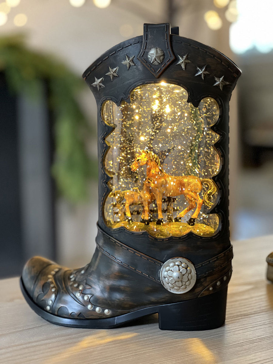 Cowboy Boot Lighted Water Lantern With Frosty The Snowman In