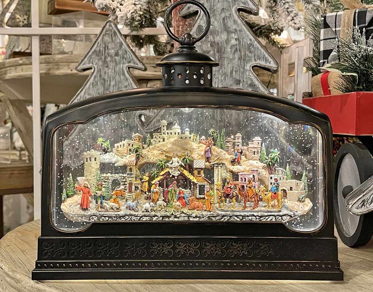 Battery Operated Lighted Nativity Extra Wide Water Lantern With