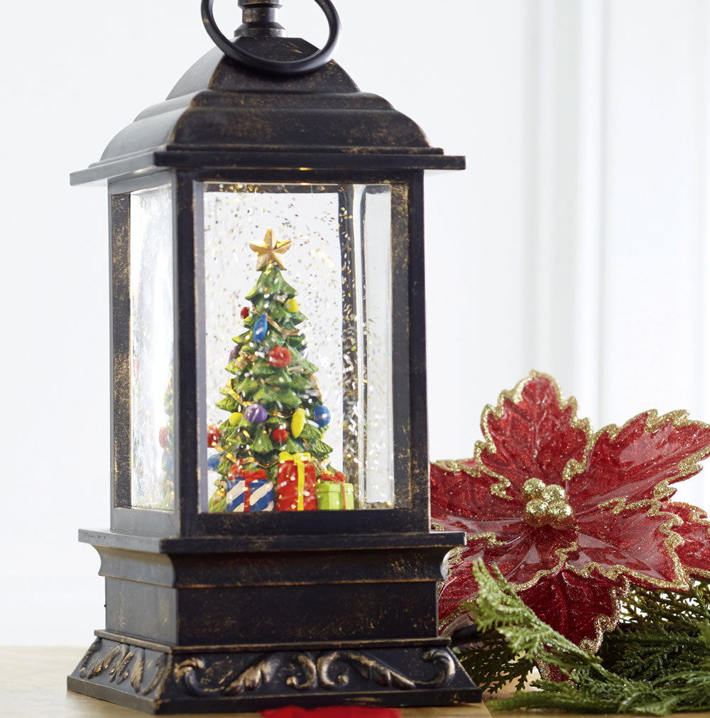 9.5 Inch Christmas Tree Lighted Water Lantern with Swirling Glitter - 3800778-RAZ