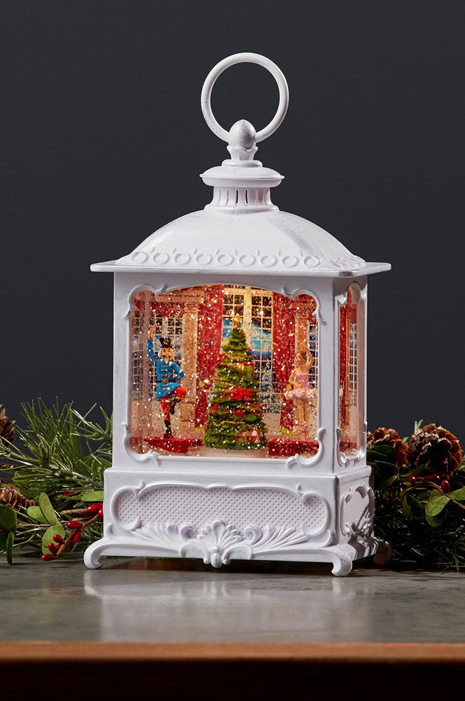 White Snow Globe With Nutcracker Ballet Water Lantern 83467USB Cord