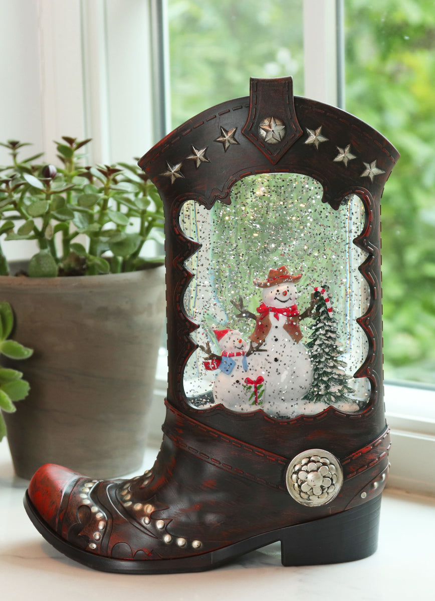 Cowboy Boot Lighted Water Lantern With Frosty The Snowman In Swirling –  Lighted Water Lanterns