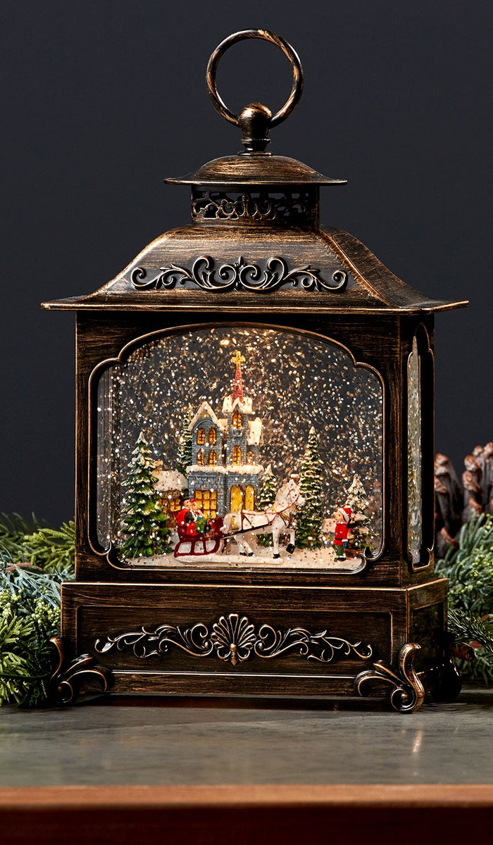 Christmas Snow Globe Lantern With Music & Rotating Snow - Santa Claus USB/Battery Operated Decor