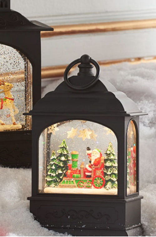 Musical Train With Swirling Snowflakes Santa Lighted Water Lantern - 4 ...