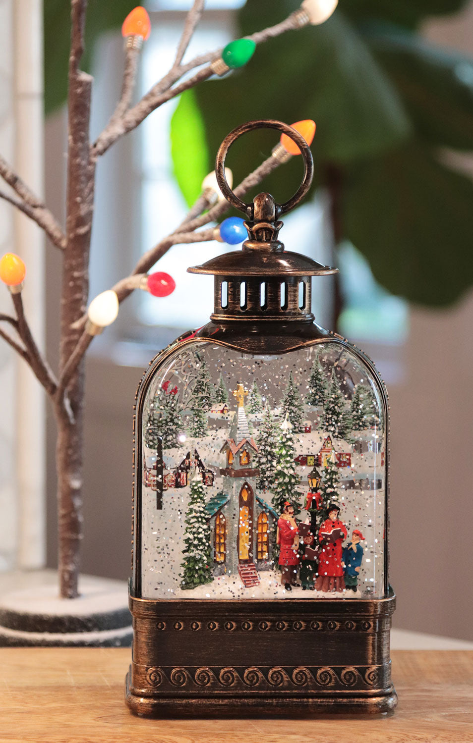 AURIGATE Light Up White Church Christmas – Decorative LED Water Lantern Tabletop Decoration – Festive Collectible Winter Xmas Table Mantel Shelf Home Decor
