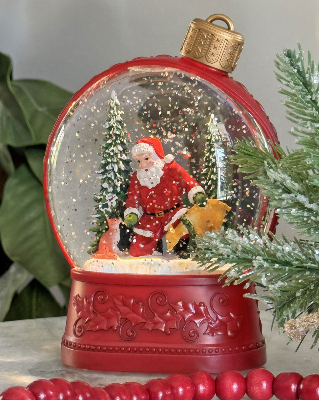 Peppermint shops Square Gumdrop Santa Musical light up Snowglobe Decore