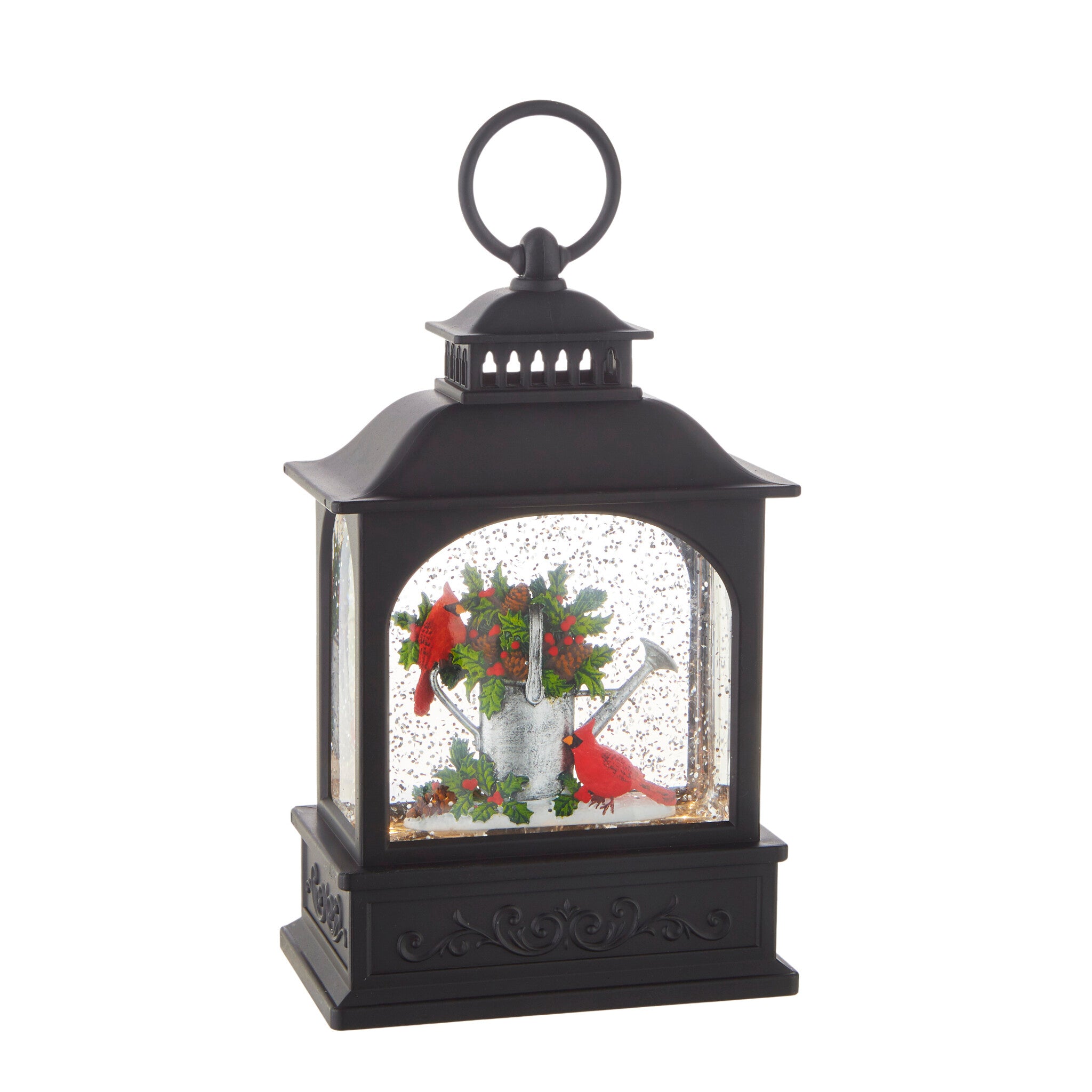 Cardinal In Garden Scene With Holly, Greenery and Pinecones Lighted Water  Lantern - USB Cord Included - 4200755