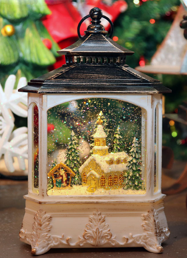 9.5-Inch Lighted Christmas Water Lantern Snow Globe outlet w/Carolers Winter Scene,