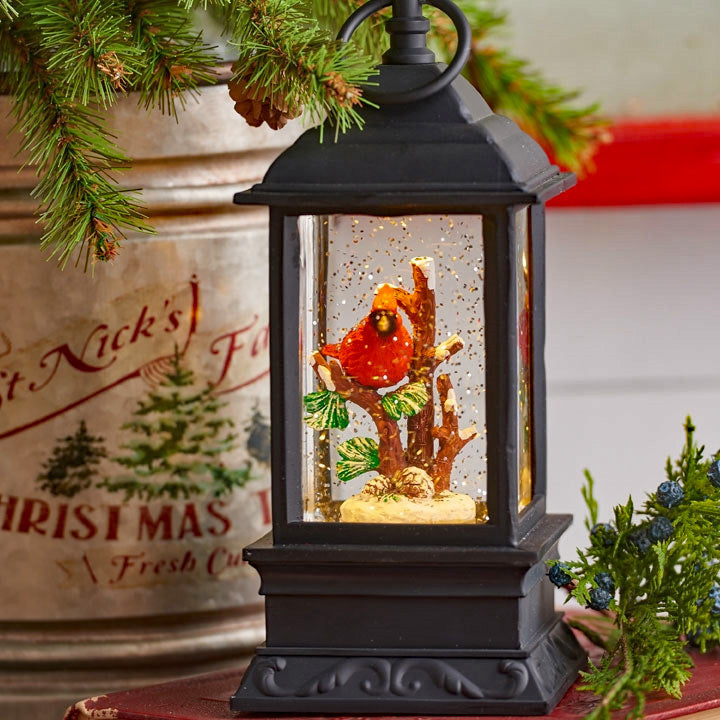 9.5 Inch Lighted Cardinal Glitter Water Lantern Battery Operated - 3700784-RAZ
