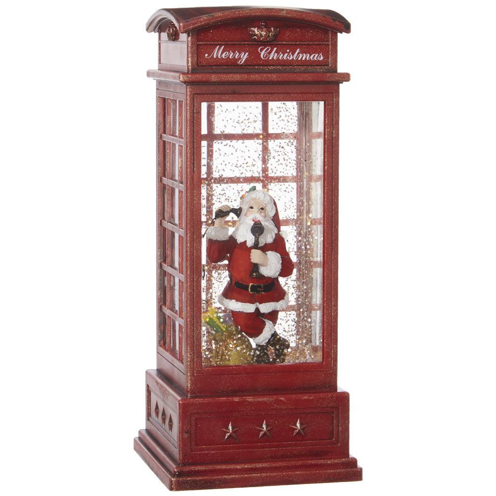 10 Inch Santa In English Phone Booth Lighted Water Lantern With Swirling Glitter - 3800789-RAZ